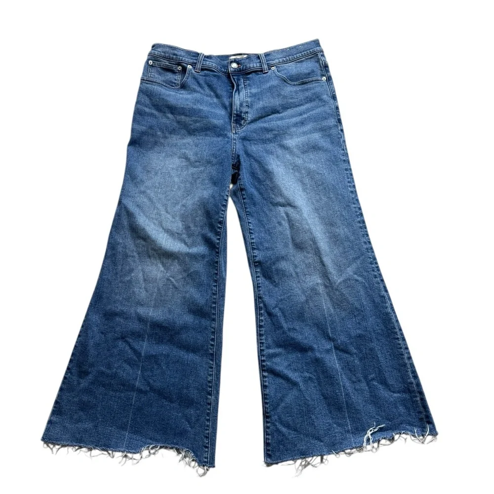 Madewell Women’s flared wide leg crop jeans size 32 blue denim high rise - Picture 1 of 6